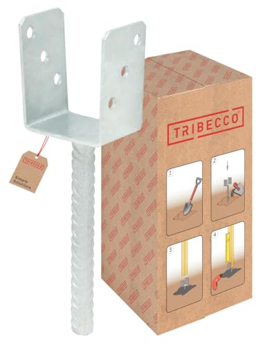 TRIBECCO® U-Stützenschuh mit Riffelstahldolle Ø 20 mm zum Einbetonieren 105 x 81 x H305 mm, U-Pfostenschuh aus feuerverzinktem Stahl U-Betonanker für Holzkonstruktionen