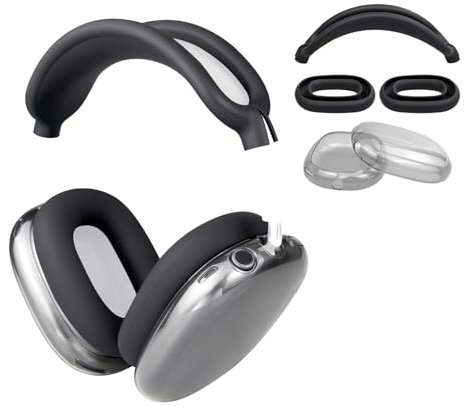 SOULWIT Silikon Ohrpolster Schutz Abdeckungen + TPU Schutzhülle Hülle Cover Case + Kopfband Stirnband Headband Abdeckung für Apple AirPods Max Kopfhörer, Zubehör für Apple AirPods Max