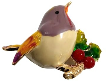 GFM Brosche mit Rotkehlchen auf Beerenzweig, Weihnachten, Geburtstag, Muttertag, (BRCH), S, Metall, Kein Edelstein