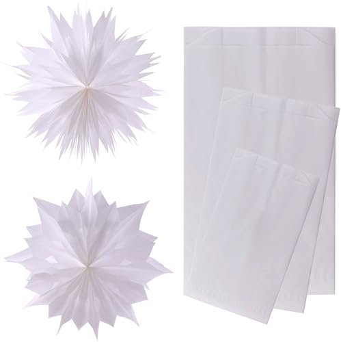 DIY-24H | Verschiedene Größen wählbar | Papiertüten Farbe Weiss Geschenktüten Papier, Kleine Tüten Süßigkeiten, Stern Weihnachten, Plätzchentüten, Brottüten, Brötchentüten (150x290x55mm, 250 Stück)