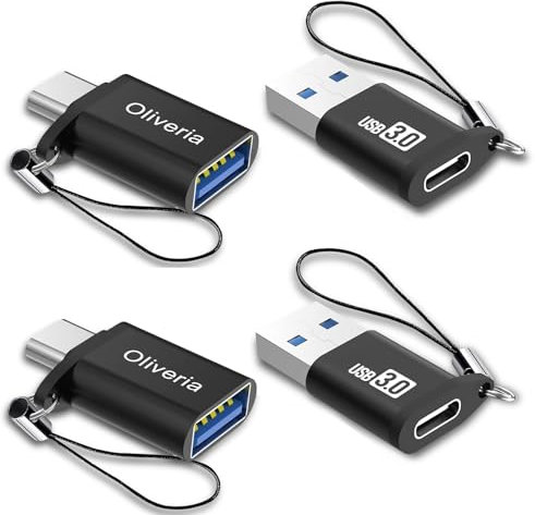 Oliveria Adattatore da USB C a USB, 4 pezzi, adattatore da tipo C a USB 3.0, Thunderbolt 3 a presa USB, adattatore OTG per Phone 15, MacBook Pro 2022/2021/2020, Galaxy e altri