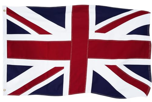 ROTERDON Bandera británica de 3 x 5 pies para exteriores, de algodón resistente, banderas de Inglaterra, colores vibrantes y a prueba de decoloración, rayas bordadas cosidas, bandera del Reino Unido