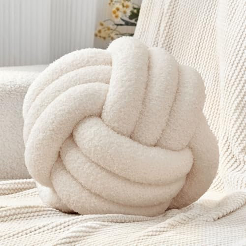 Petrella Knot Pillow Ball Round Throw Pillows Home Decor Cushion Decorative Aesthetic Throw Pillows，Lambswool Beige 8inch