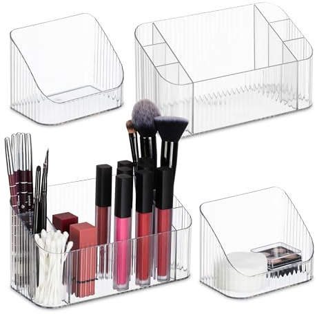 Relaxdays Kosmetik Organizer, 2er Set, Kunststoff, Beauty Organizer für Make Up, Pinsel & Co., Badbehälter, transparent