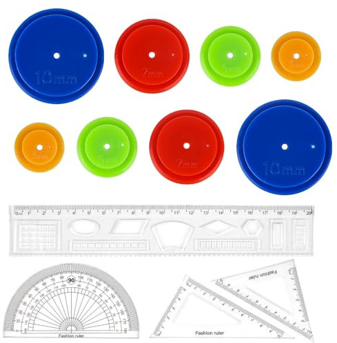 8 Stück Nahtzugaben Markierer, DIY Sewing Tracing Wheel, Unregelmäßige Grafik Linienzeichnung Radnaht Tracing Wheel mit 4 Stück Lineal Set für Nähmaschine, Markieren von Stoff(3mm / 5mm / 7mm / 10mm)