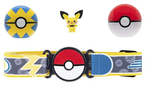 Pokémon Clip 'N' Go bältesset – inkluderar temabälte och 2-tums Pichu stridsfigur med Pokéboll och tillbehör för snabbbollar
