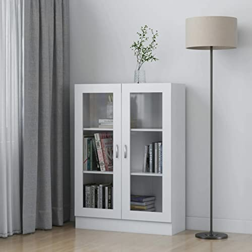 Homgoday Vitrinenschrank Standvitrine Bücherschrank Aktenschrank Vitrine Schrank Hochschrank Schrank für Wohnzimmer Küche Esszimmer Büro Weiß 82,5x30,5x115 cm Holzwerkstoff
