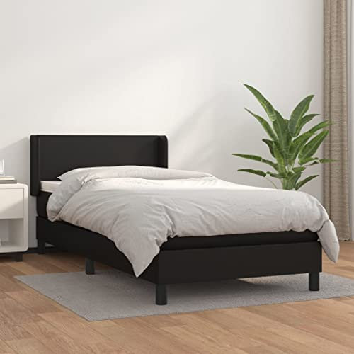 ULUYYUC Boxspringbett, Palettenbett Bettgestell Gästebett Jugendbett Geeignet für Zimmer Mieten Arbeitszimmer Wohnzimmer Wohnbereich mit Matratze Schwarz 80x200 cm Kunstleder