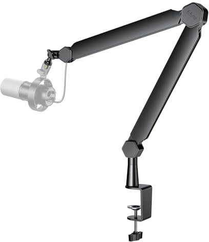 FIFINE Mic Boom Arm, Microphone Stand with Cable Management Channel, Fully Adjustable, Heavy Duty Metal Mic Stand with Desk Mount Clamp for Podcast Recording Home Office-BM66