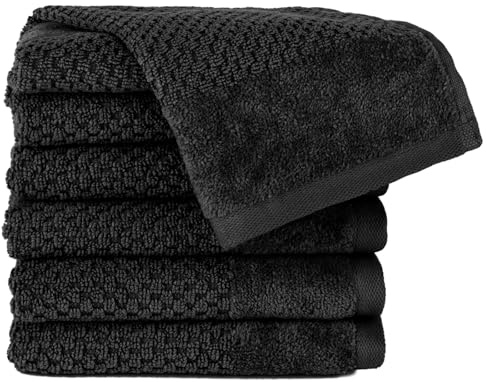 Pure Label Gästehandtuch 6er-Pack 30x50cm aus 100% Baumwolle - Schwarz | 100% Baumwolle, weich & saugstark - Waschbar bis 60∘C, trocknergeeignet