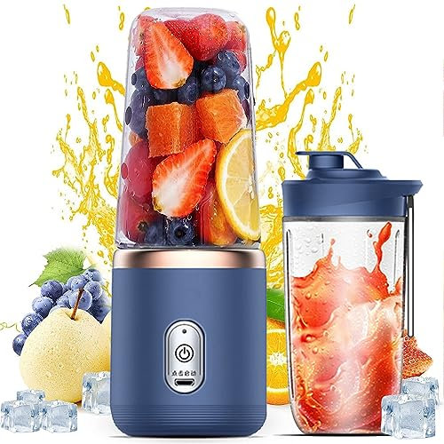 HDAKDDHG Portable Smoothie Maker Blender, USB Rechargeable Personal Mixer, 400ML Fruit Veggie Cup Juicer with 6 Blades and Travel Lid, Portable Mini Blender for Travel Gym Kitchen, BL001