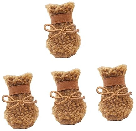 BELLIFFY 4stücke Teiliges Hunde Braun rutschfeste Sohle Strapazierfähig Für Outdoor-winteraktivitäten Schützen Pfoten Vor Verletzungen Bequem Anzuziehen Für Kleine Hunde
