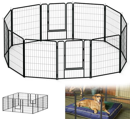 Suusolny 8-teilig 80cm Höhe Hundelaufställe Welpenlaufstall Freilaufgehege mit Türen & Erdanker Automatische Verriegelung Laufgitter für Kaninchen Hunde Kleintiere