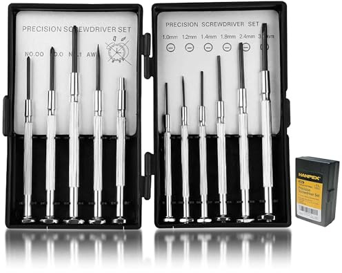 Hanpex Jeu de tournevis de précision 11 pièces Mini tête plate et cruciforme pour lunettes, montres, réparation électronique
