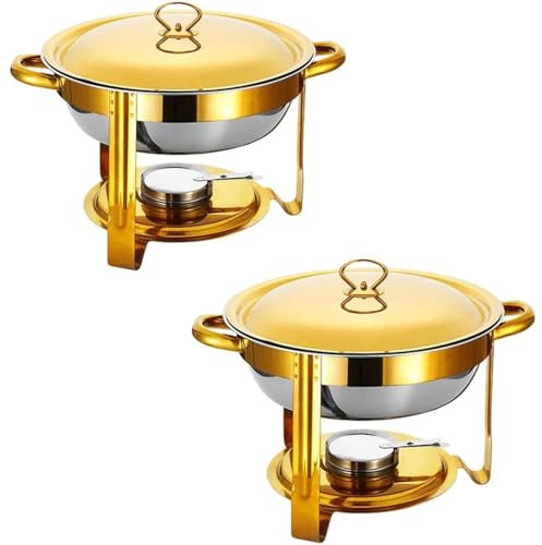 Chafing Dishes for Buffet Set, 2 Pack Stainless Steel Round Chafing Dish Buffet Set with Fuel Stove, 4.5L Serving Food Warmer, for Restaurant, Hotel, Wedding, Party