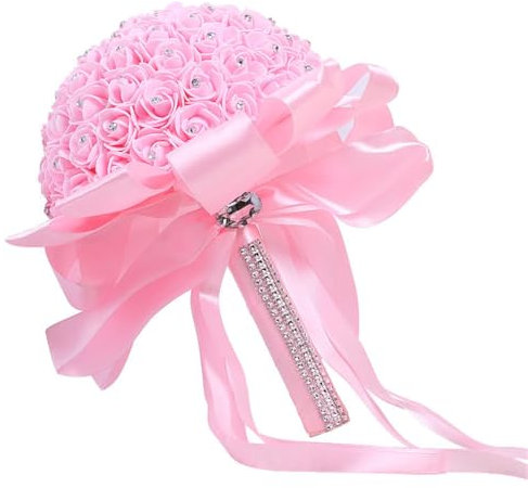 Pmnzdy Rose PE Brautstrauß Schaum Blumen Künstliche Blumensträuße Hände halten Bouquet Brautjungfer Handstrauß Rosenstrauß Artificial Crystal Perle Seidenband Decor Flower Romantic Hochzeit Rosa