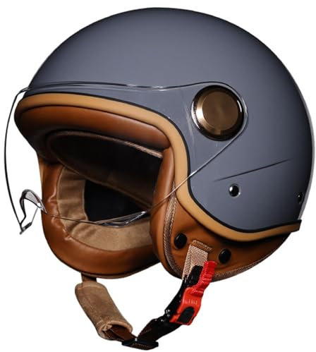 Vintage Motorrad Offenem Helm Roller Helm Damen Herren Mit Sonnenblende Sommer Jethelm Halbschalenhelm Mit ECE-Zulassung Motorradhelm Halbhelme Für Scooter Cruiser 5,M:57-58CM