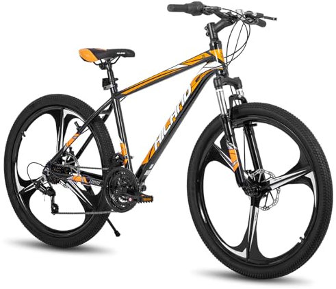 HILAND 26 Zoll Mountainbike für Erwachsene, 18-Gang MTB Fahrrad für Herren und Damen, Aluminiumrahmen, Federgabel, mechanische Doppelscheibenbremsen, 3-Speichen-Laufrad, Orange