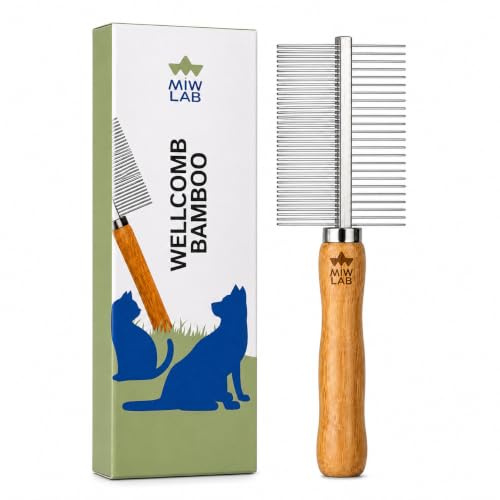 Peine Aseo Púas Dobles Bambú y Acero Inoxidable para Perros y Gatos Cepillo Madera Eco Pelo Largo Corto y Medio para Desenredar Estimular Resistente Anti Caida Pelo Perro y Gato (17x5cm)