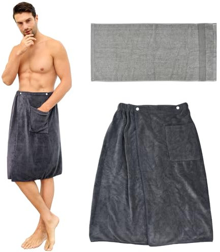 HWSWSH Saunahandtuch herren 70 x 140 cm + Handtuch aus Baumwolle 71 x 34 cm Saunatücher verstellbar Saunakilt für Herren Schnell trocknend Sauna kilt männer groß Saunakilt-herren für Sauna, Badezimmer