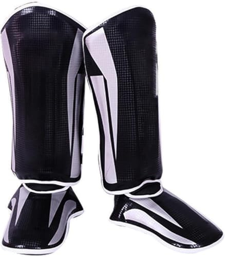 Endless Martial Arts Shin Guards | Black, Size L| Material: ‎Faux Leather | Adjustable Thai Leg Guards with Instep Protection for Kickboxing/MMA Training and Sparring