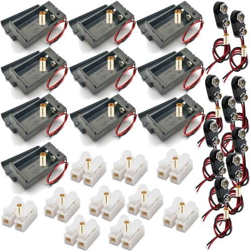 Lsgoodcare 10Pcs 9V Battery Case Holder with Switch, 10Pcs 9V Battery Power Connector Snap Clip Adapter, 10Pcs Cable Wire Connector Push Quick Wire Cable Connector Spring Clamp Terminal