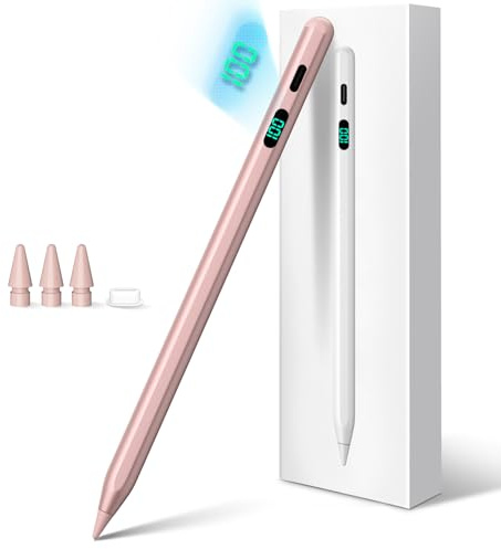 Pencil für iPad, Stylus-Stift mit LED-Ladeanzeige, 2X Schnellladung | Akkustand jederzeit ablesbar, schreiben & zeichnen wie echt, Handballenabweisung für Komfort, ideal für Notizen & Büro