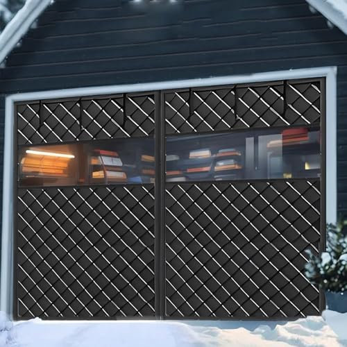 Rideau de porte de garage à isolation thermique magnétique avec fenêtre transparente, rideau de porte de garage à isolation thermique magnétique de 16 x 7 pieds, kit d'isolation de porte de garage(Bla