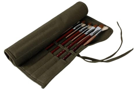 KONTONTY Slots Pinselhalter Strapazierfähigem Canvas Aufrollbare Aufbewahrung Für Künstlerpinsel Buntstifte Und Malutensilien Militärgrün