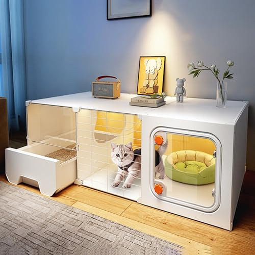 WPWSDWMX Gabbie per gatti grandi per interni con scatola di sabbia, casa in resina per gatti per interni, case stabili per animali domestici, contenitore espandibile per animali domestici (45 cm)