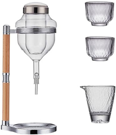JISADER Sake Pot and Cup Set for Cold Sake with Transparent Decanter, Argent