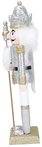 TOPPERFUN Wooden Walnut Doll Nutcracker Soldier Figurine Silver Christmas Decoration Ornament Desktop Display Festive Holiday Decor Collectible Random Color