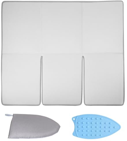 3 Stück Bügelmatte 70x65cm Reise Bügelunterlage mit Handbügelmatte Bügelunterlage Hitzebeständig Faltbar Bügeldecke für Tisch zum Bügeln von Kleidung und Nähen