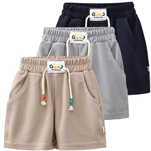 Coralup Little Boys Girls Shorts 3-Pack Casual Short Toddler Kids Solid Jogger Pants 1-9Years