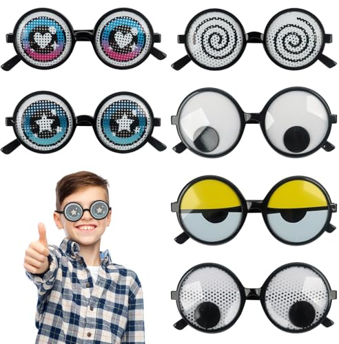 JWTRSVTY 6 PCS Lustige Brillen mit Wackelaugen, Schüttelt Augen Party Brille, Lustige Augen Brille, Faschingsbrillen Lustig, Hawaiian Tropen Partybrillen, für Strand Maskerade Karneval Foto-Requisiten
