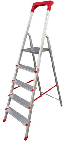 eacommerce - Scala Domestica in Alluminio | Antiscivolo con Gradini da 80mm | Portaoggetti e Chiusura a Portafoglio | Made in Italy, Alluminio (5 Gradini)