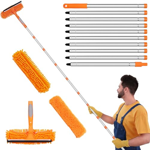 4.5 Meter Fensterputzer Set,Teleskopstange Fensterreinigung Mit Silikon Fensterabzieher Und Mikrofaserschrubber, Fensterreiniger Set,Geeignet Für Badezimmer,Duschkabinen, Glas, Spiegel Und Fahrzeuge