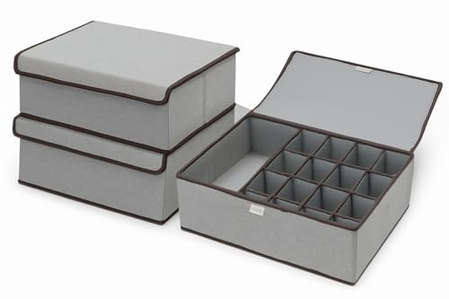 PEROS Aufbewahrungsboxen mit Deckel, Organizer, 2er-Set, faltbare Stoffbox, Ordnungsboxen, Organizer mit Deckel44 x 29 x 12,5 cm (Grau)