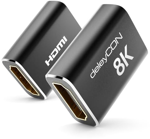 deleyCON 2 Unidades Acoplador HDMI 2.1 8K (48G, Ultra Highspeed) Adaptador Conector 8K@60Hz 4K@120Hz 2K@144Hz/165Hz EARC HDCP 2.3/2.2 DTS:X para HDR Dolby Atmos TV PS5 Xbox Barra de Sonido Monitor