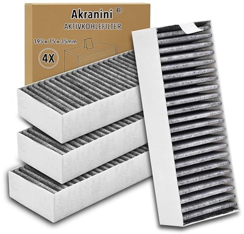 Akranini Aktivkohlefilter Set of 4 - Kompatibel mit 9001563858 9001421821 / Siemens Studioline HZ9VRCR0, Bosch HEZ9VRCR0, Neff Z821VR0, Constructa CZ9VRCR0, Gaggenau CA282111,195x75x35 mm
