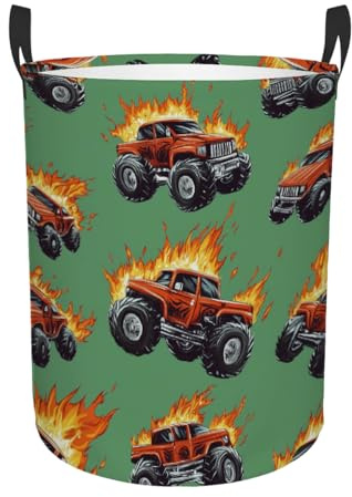 Woltant Fire Trucks Pattern Laundry Basket Foldable Laundry Baskets With Handles for Bedroom Bathroom Toys Decorative Basket