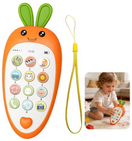 Toy Phone for Kids, Baby Phone with Lights and Sounds, Educational Toddler Mobile Phone Toy with Music Animal Weather Vehicle Effects, Fake Phone for 1-3 Year Old Battery Powered (Carrot)