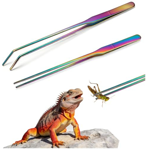 Noviatrix 2 Stück Aquarium Pinzette, 27 cm Schützt die Finger (Schillernd) | Reptilien Futterzange Lange Pinzette Edelstahl Geeignet für Eidechsen, Spinnen, Schlangen und die Fütterung im Aquarium