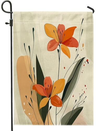 Banderas de jardín de flores de lirio de día de primavera de 12 x 18 pulgadas de doble cara para exteriores, banderas verticales estándar de lona retro de mediados de siglo, divertidas banderas de