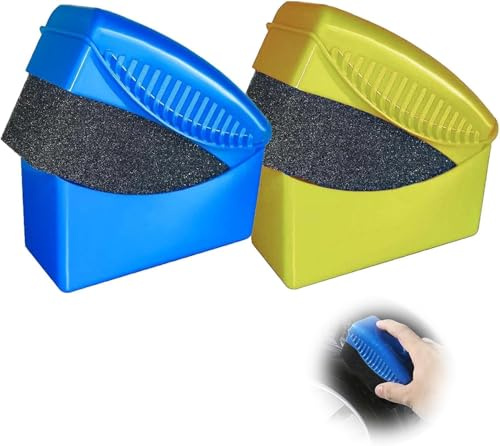 2 Pack Tyre Dressing Applicator with Case, Curved Car Sponge Auto Tyre Cleaning Pad, High-Density Sponge, Ergonomic Handle, Blue and Yellow
