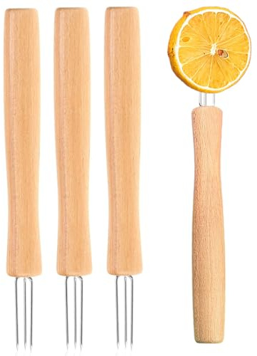 Soporte para mazorcas de maíz, tenedor de cocina con 3 puntas y un mango de madera, 4 piezas de maíz, para asar en la barbacoa, en casa, jardín, camping