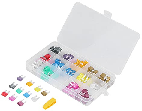 Assortimento di fusibili a lama per autoveicoli da 140 pezzi - Fusibili a lama mini e piccoli per veicoli, camion, motocicli e - Terminali placcati in argento e alloggiamento