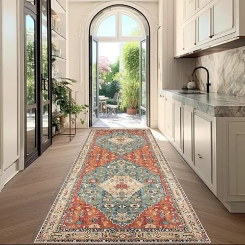 Küchenteppich Waschbar Teppich Läufer Flur Kitchen Läufer Teppiche Fußmatte Lang, Schlafzimmer Runner Rug Teppich, Teppichläufer für Küche, Flur & Wohnzimmer rutschfest Küchenläufer 110 x 240 cm