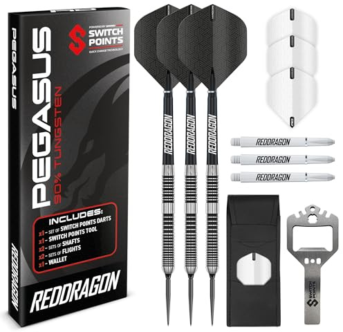 RED DRAGON Darts - Pegasus Profi 80% Tungsten Darts Set | Erhältlich mit Dartpfeile Metallspitze 21g, 23g, 24g, 25g, 26g, 28g, 30g Steeldarts | Dart Pfeile mit Flights, Schäften & Etui