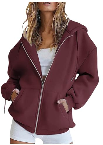 RYTEJFES Sweatjacke Damen mit Kapuze, Oversized Pullover mit Reißverschluss Übergangsjacke Zip Hoodie Herbst Sportjacke Kapuzenjacke Trainingsjacke Hoody Kapuzenpullover, S-3XL